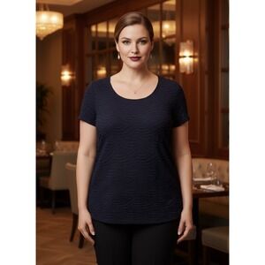 Liz Claiborne Career Womens XLT Black Textured Scoop Neck Short Sleeve Top New